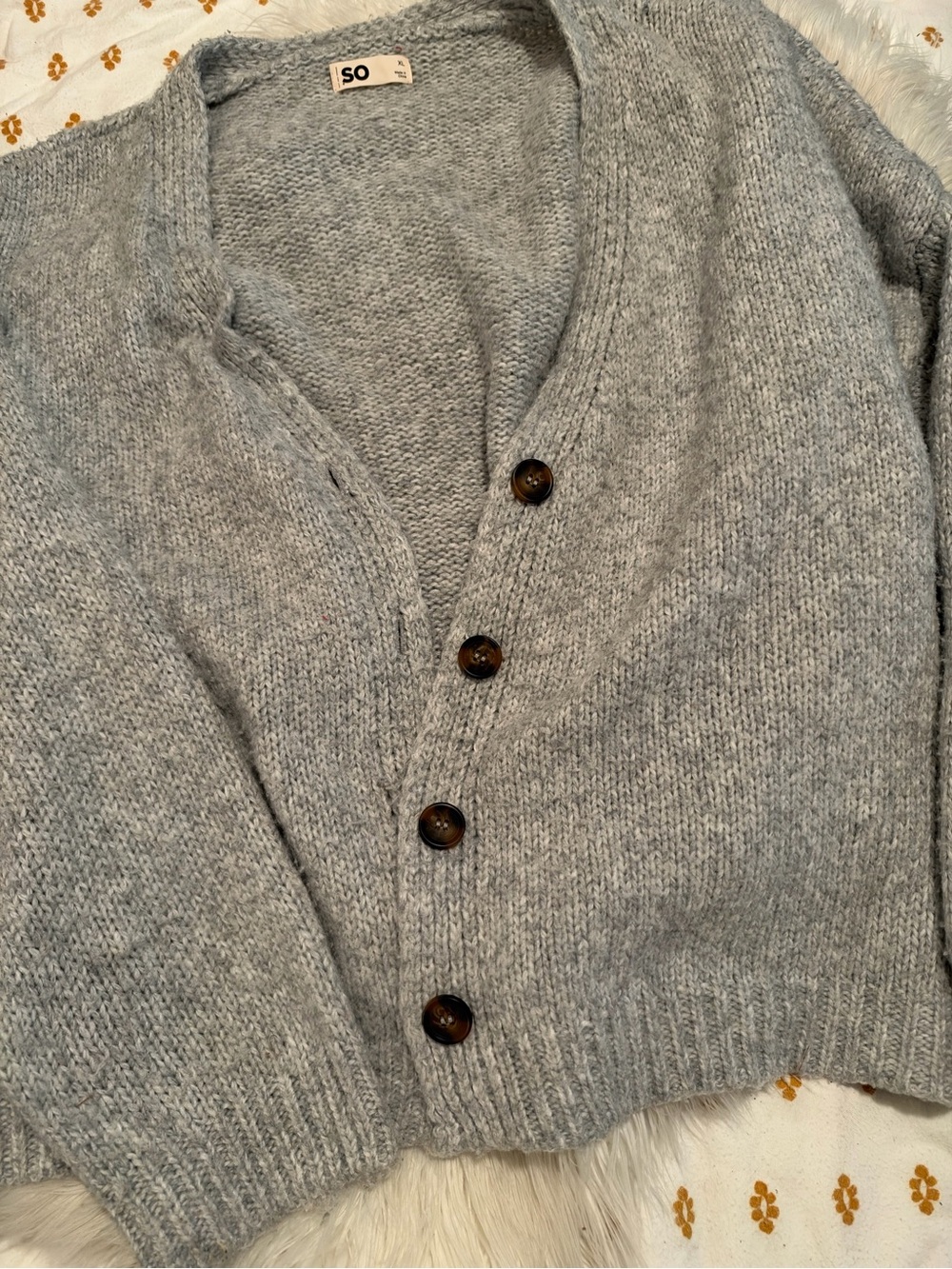 SO Gray Button-Front Wool Blend Sweater Cardigan